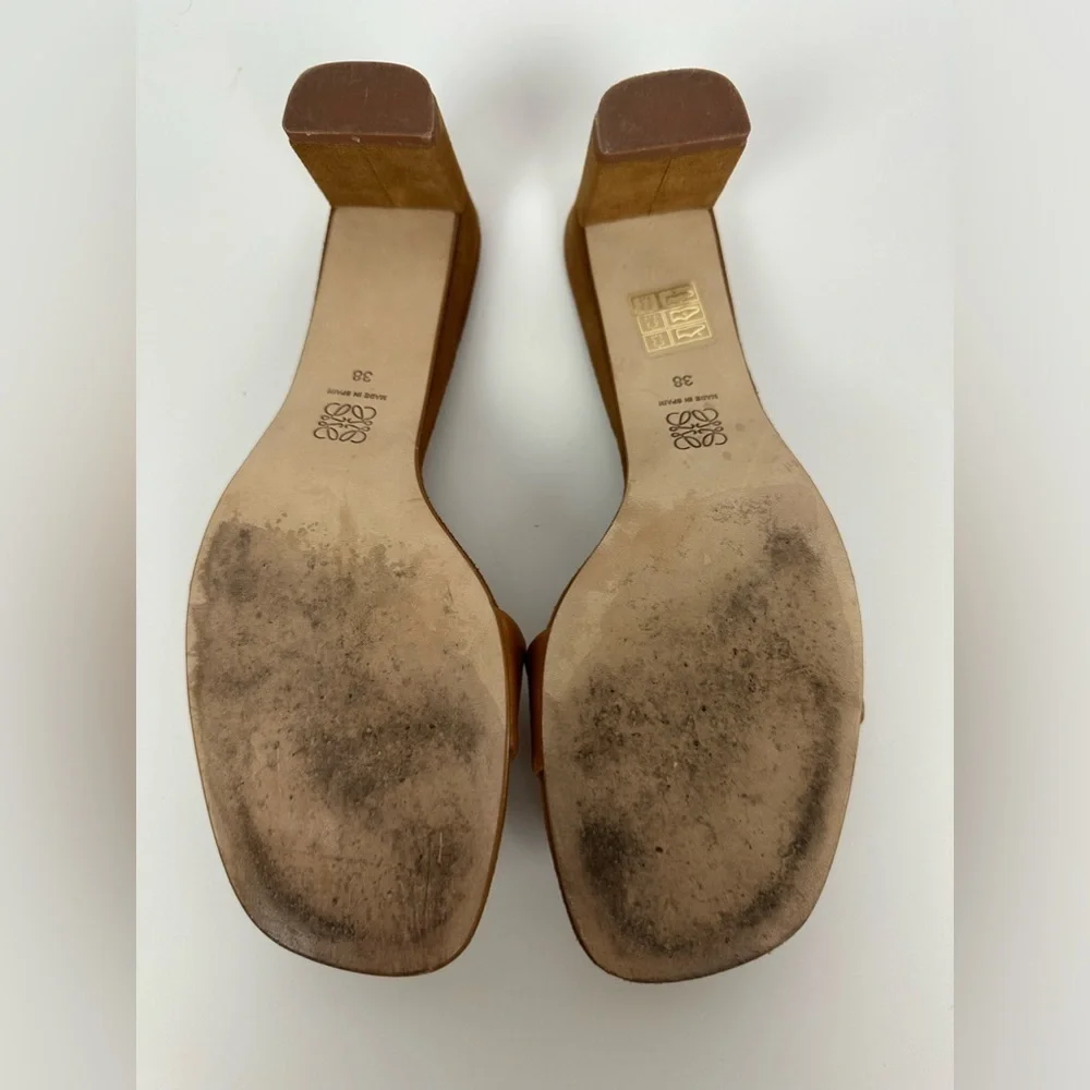 Loewe Caramel Brown Suede and Leather Mule Slide Sandals Sz 38 - Picture 7 of 9